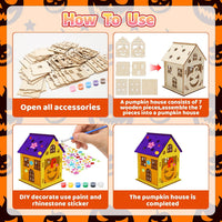 Fennoral 7 pack wooden 3D pumpkin house craft kit for kids Halloween decorating - view 17