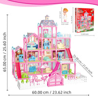 OCTERIC pink doll house for girls with 4 floors, 13 rooms, 2 dolls and puppies - view 2