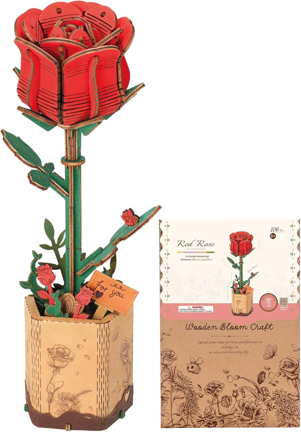 Wowood 3D wooden pink lily flower puzzle assembled model - view 8