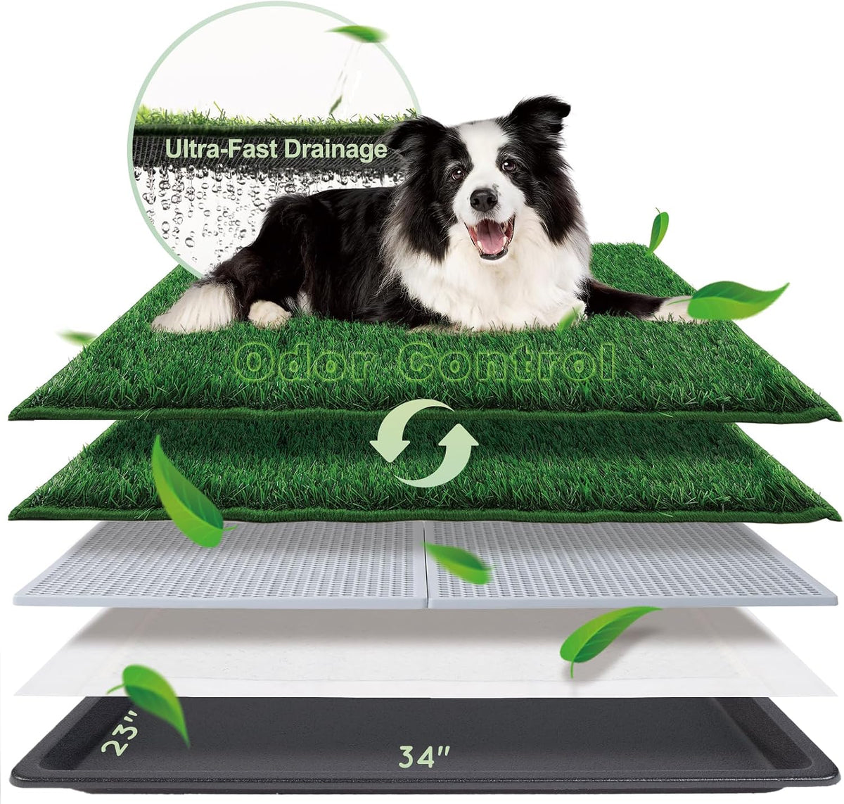 HQ4US Dog Grass Pad with Tray Odor Control Grass Pee Pad for Dog - L - 34" x 23" for Dog＜ 28'' Length