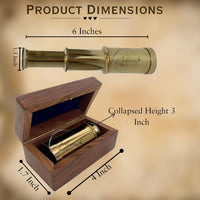 6" inch Handheld Brass Telescope with Wooden Box - Gold 6" - image 3