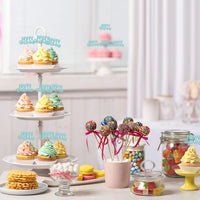 Gyufise 24Pcs Happy Birthday Cupcake Toppers Gold Glitter Celebrating - Light Blue - image 4
