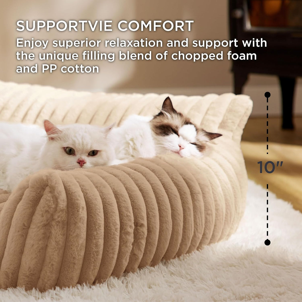 Bedsure ComfyFleece Shown on TV Fluffy Cute Cat Couch for Pets - 24x18x10" / Sandy Beige - image 3