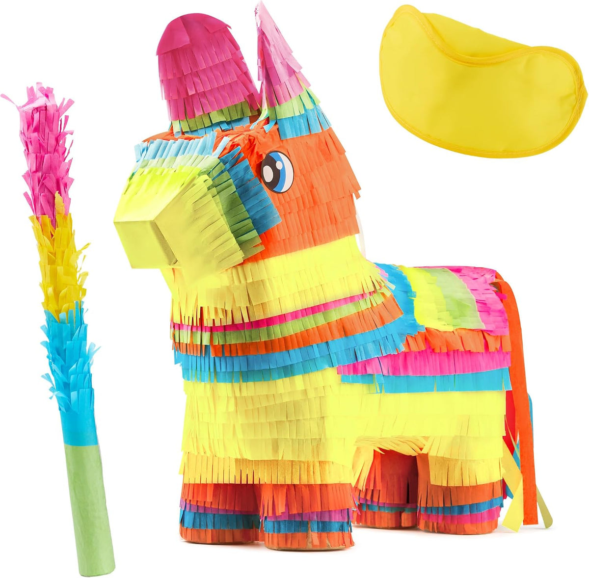 JOYIN Pumpkin Piñata Set, Foldable 10.5 x 16 Inch Jack-O’-Lantern Piñata with Stick and Blindfold - Big Donkey Pinata Set-3pcs