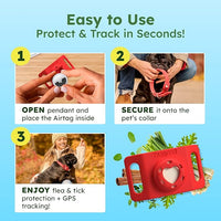 BugMD Paw Guardian Flea and Tick Prevention Pendant for Dogs with AirTag Holder | Plant-Powered Flea & Tick Control for Dog Collars Harnesses | Dog Tag with Air Tag Holder - Red