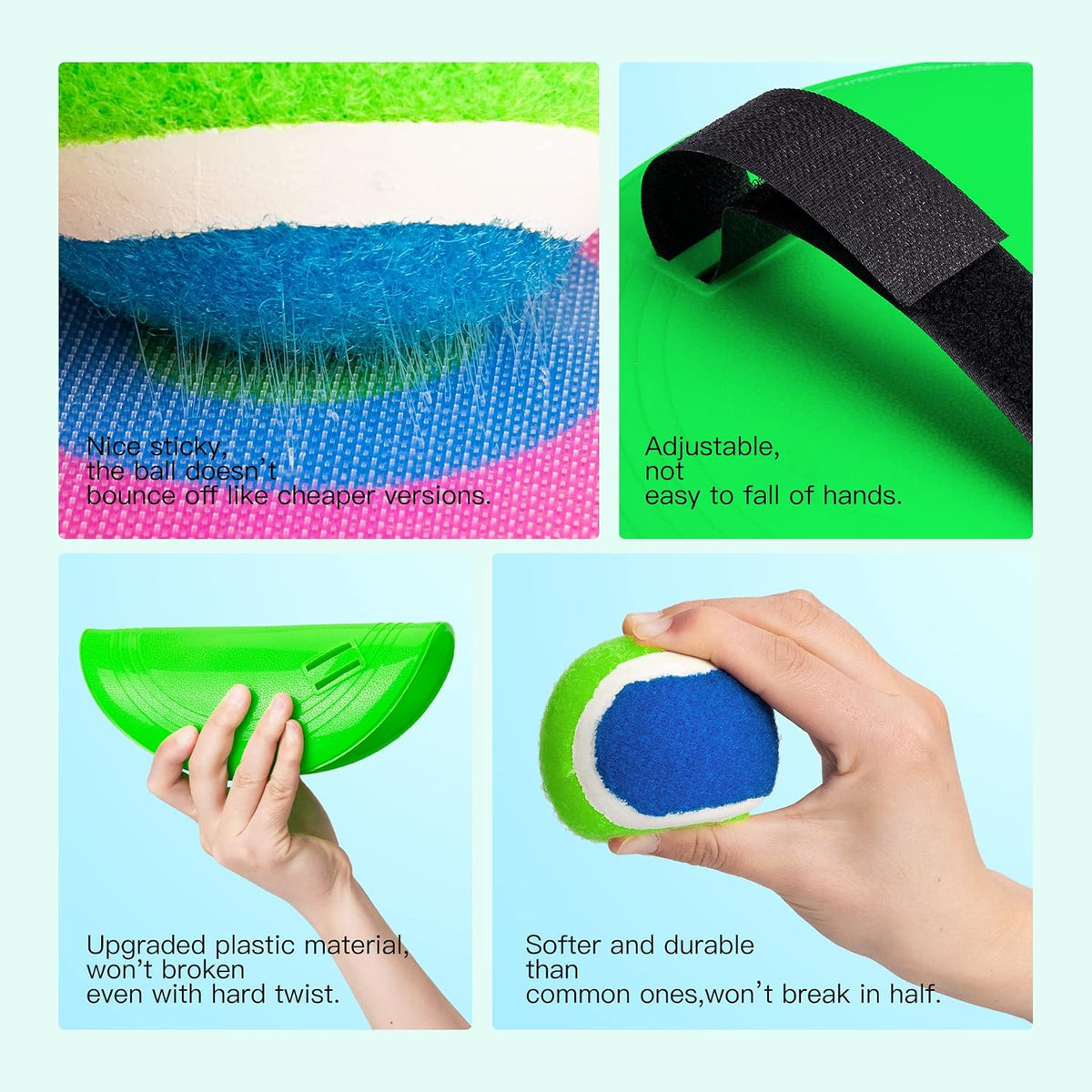 EVERICH TOY Toss and Catch Ball Game Set - Rainbow Green / 2 Paddles 2 Balls - image 4