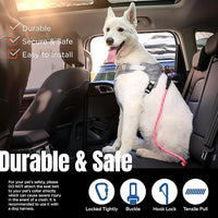 Dog Seat Belt for Car | Universal Dog Car Seatbelt | Durable Reflective Rope with Clip Hook Latch, Buckle and Carabiner- Safe and Secure Pet Safety Restraint (Pink)