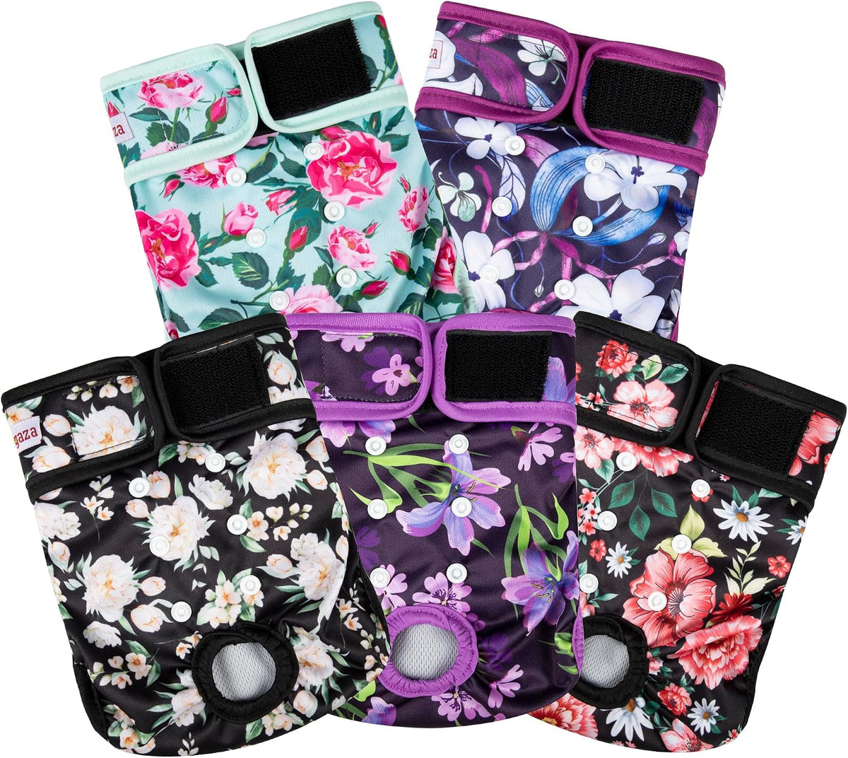 Washable reusable female dog diapers with snap buttons, 5-pack - view 2