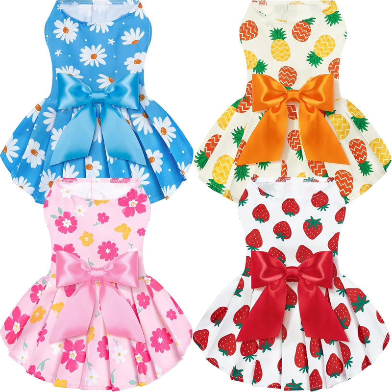 4 Pack Plaid Dog Dress for Small Dog - Floral / XX-Small(Chest:7-9.4")
