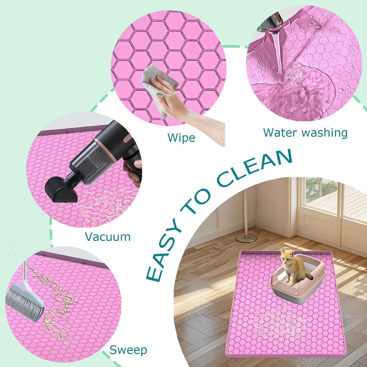 Cat Litter Mat, Silicone Large Cat Mat for Litter Box - 28"L x19"W / Pink - image 3