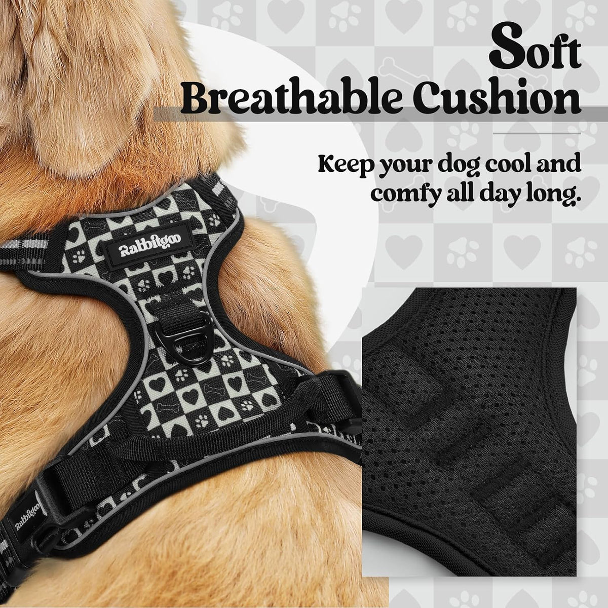 rabbitgoo Dog Harness, No Pull for Large Dogs with 2 Leash Clips - X-Large / Black Grid - image 2