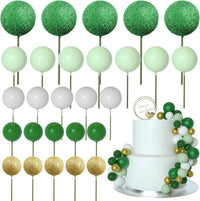 ASTARON 50 Pcs Ball Cake Topper Sticks Mini Balloons for Cake - Green Series
