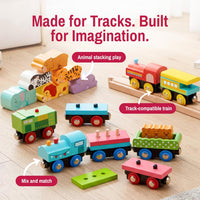 Montessori Wooden Train Toy Set for Kids - Animal Wooden Train Set - image 3