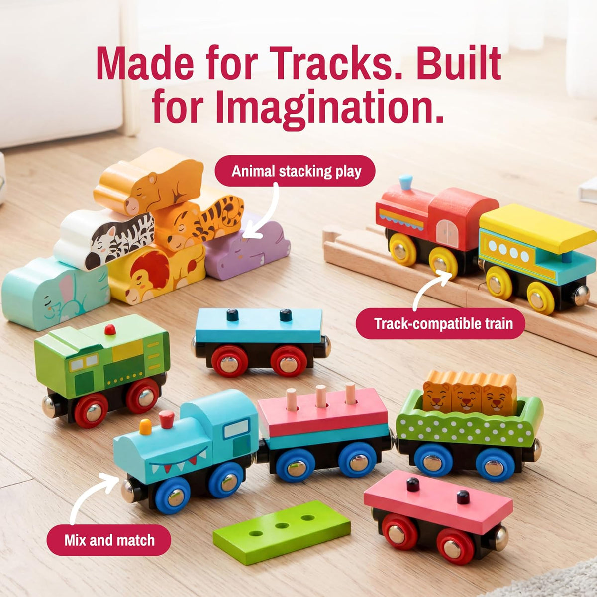 Montessori Wooden Train Toy Set for Kids - Animal Wooden Train Set - image 3
