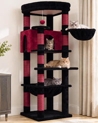 Heybly 53.1" Corner Cat Tree for Large Cats - Black and Red / 53 inch
