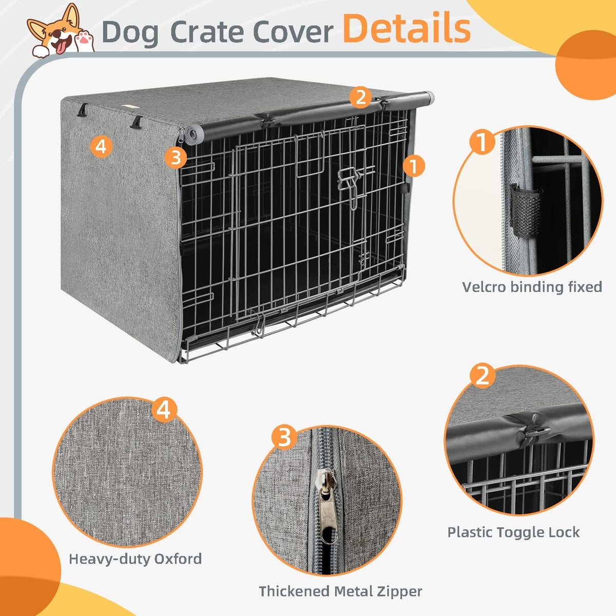 Dog Crate Cover, Kennel Covers Fit for 30 Inch Dogs Crate - Grey / 30 Inch - image 3
