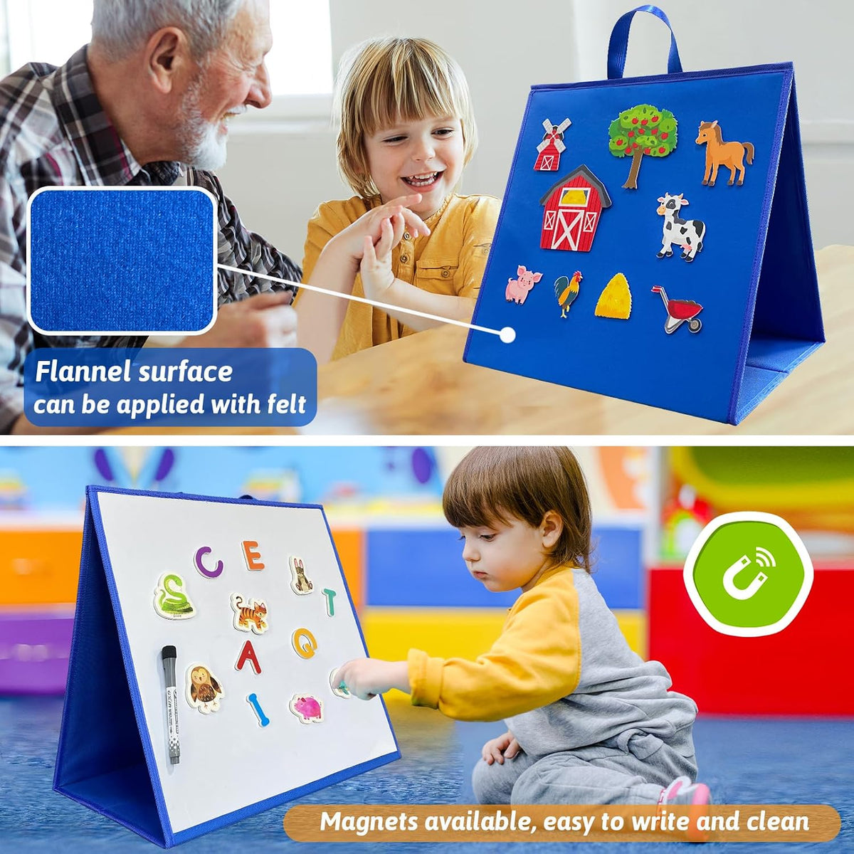 PENGFULL large felt flannel board with blue and beige double-sided surface, folding stand design - view 12