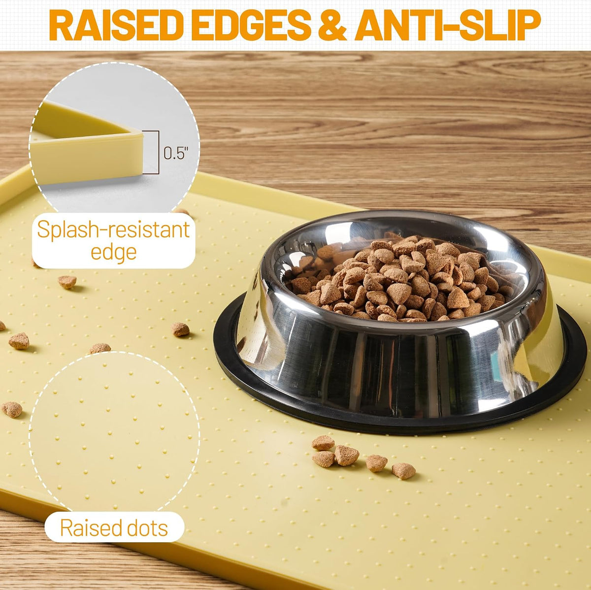 Hubulk Dog Feeding Mat,100% Waterproof Food Grade Silicone Pet Food and Water Bowl - Yellow / 24"l X 16"w - image 3