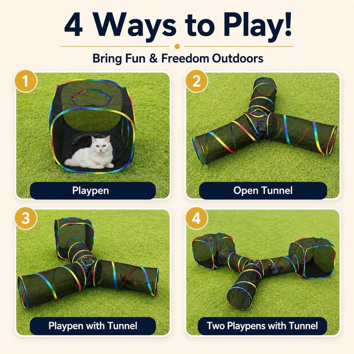 Portable Cat Enclosure, Foldable Playpen for Indoor Cats - 2 Cube+3-Way Tunnel (no tent) - image 3
