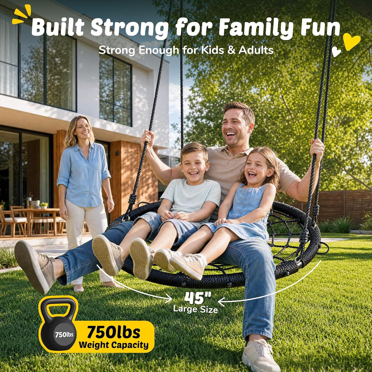 Trekassy 45" Spider Web Saucer Tree Swing with Swivel for Kids - Black / 45 inch - image 2