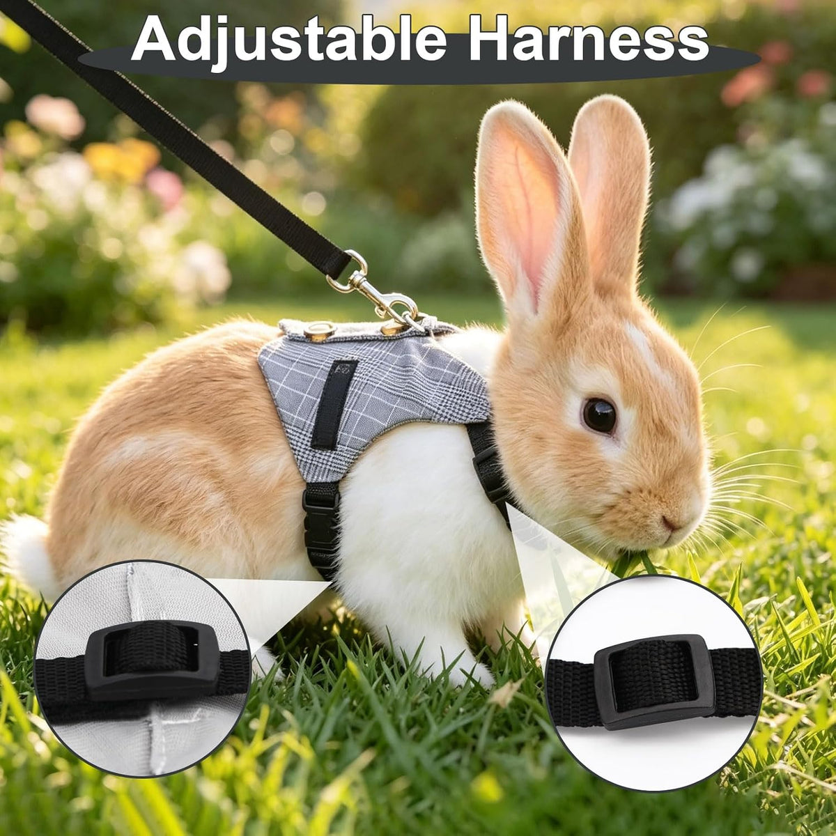 Hypeety adjustable rabbit vest harness and leash set with button decorations - view 3