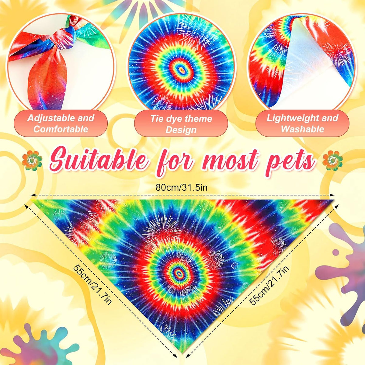 Abbylike 50 Pcs Halloween Dog Bandanas Bulk - Tie Dye / 31.5 x 21.7 x 21.7" - image 3