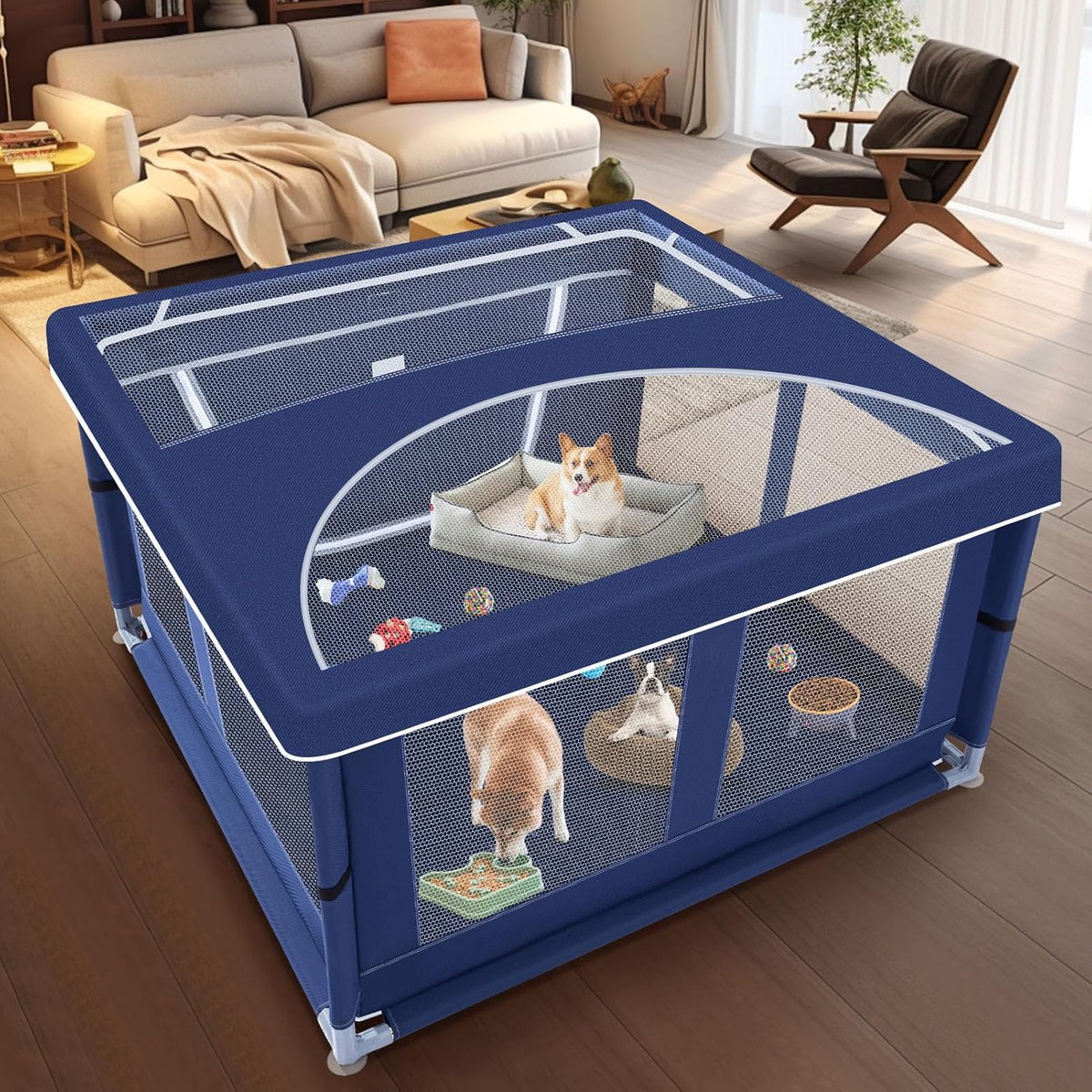 42x42 Inches Puppy Playpen with Gate - Blue / 42x42 IN With Cover - image 3