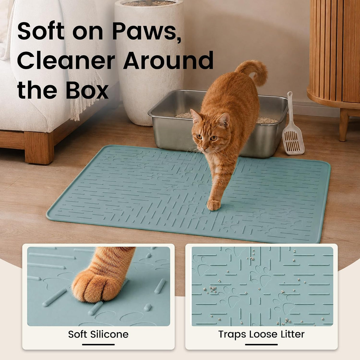 OHMO Large Cat Litter Mat - Light Blue / 23.5x16" - image 3