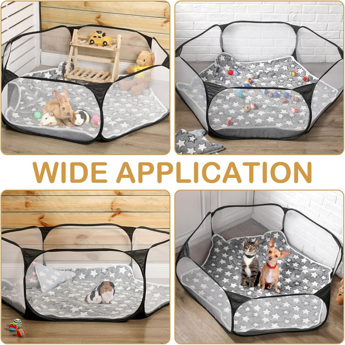 Guinea Pig Playpen with Mat Small Animal - Black / Star - image 4