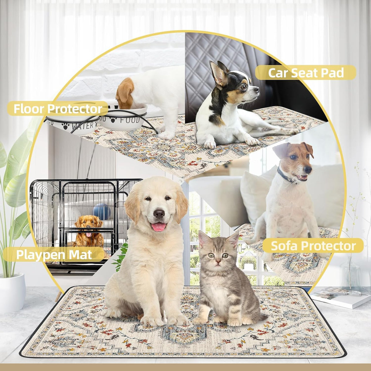 Washable Pee Pad for Dogs - White Medallion / 48" x 48" (2 Pack) - image 3