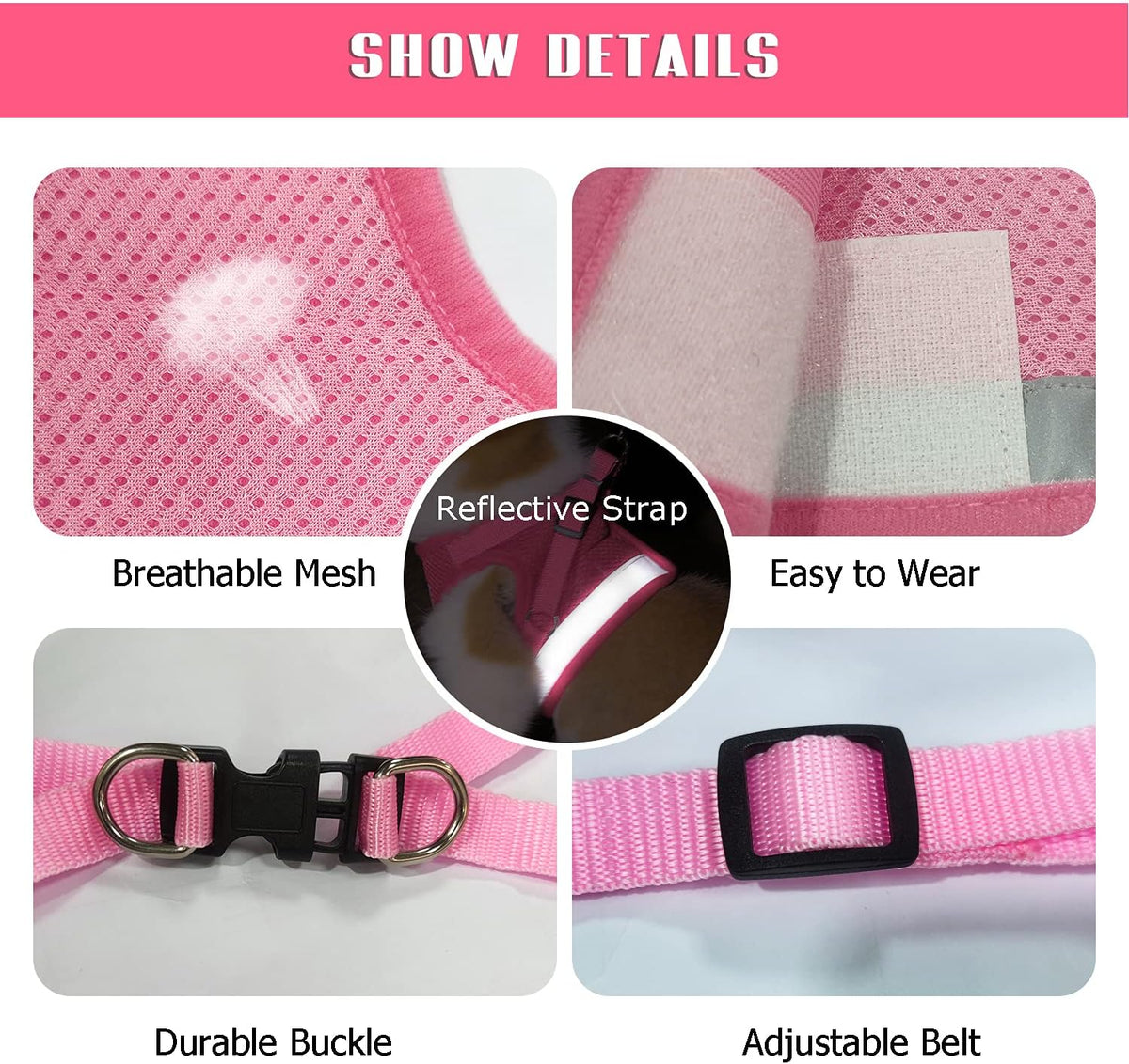 FEimaX Dog Harness and Leash Set for Walking - Pink / Small - image 3