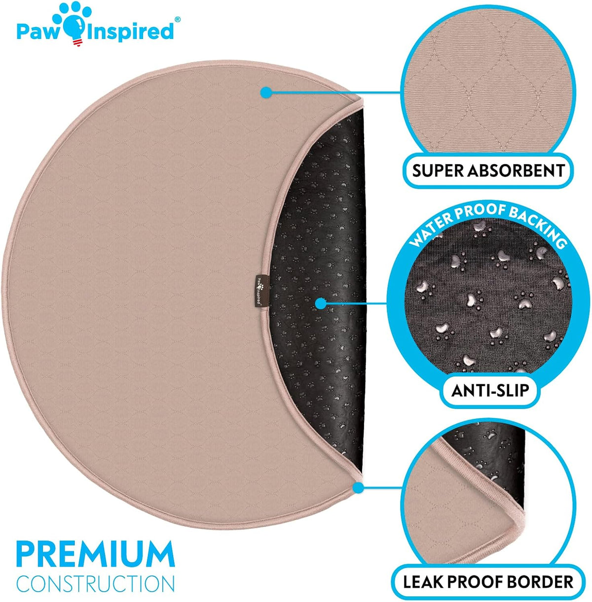 Paw Inspired Round Washable Pee Pads for Dogs - 29" (2 pack) - image 3