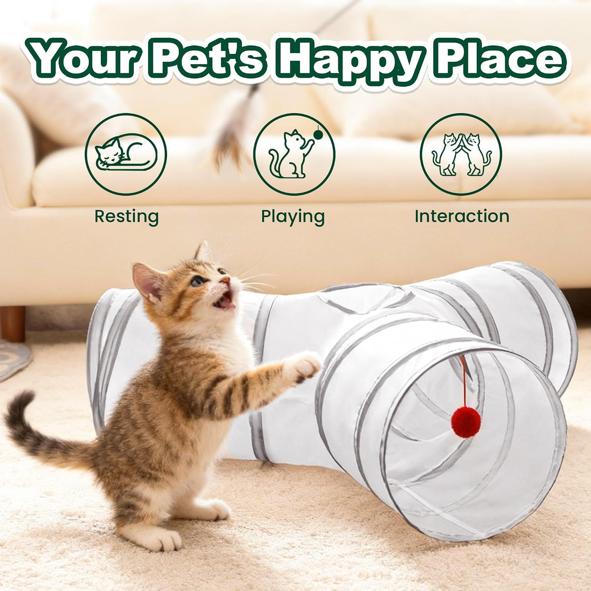Love's cabin Cat Tunnel for Indoor Cats - White&Light Grey / M (31"x17"x11") - image 3