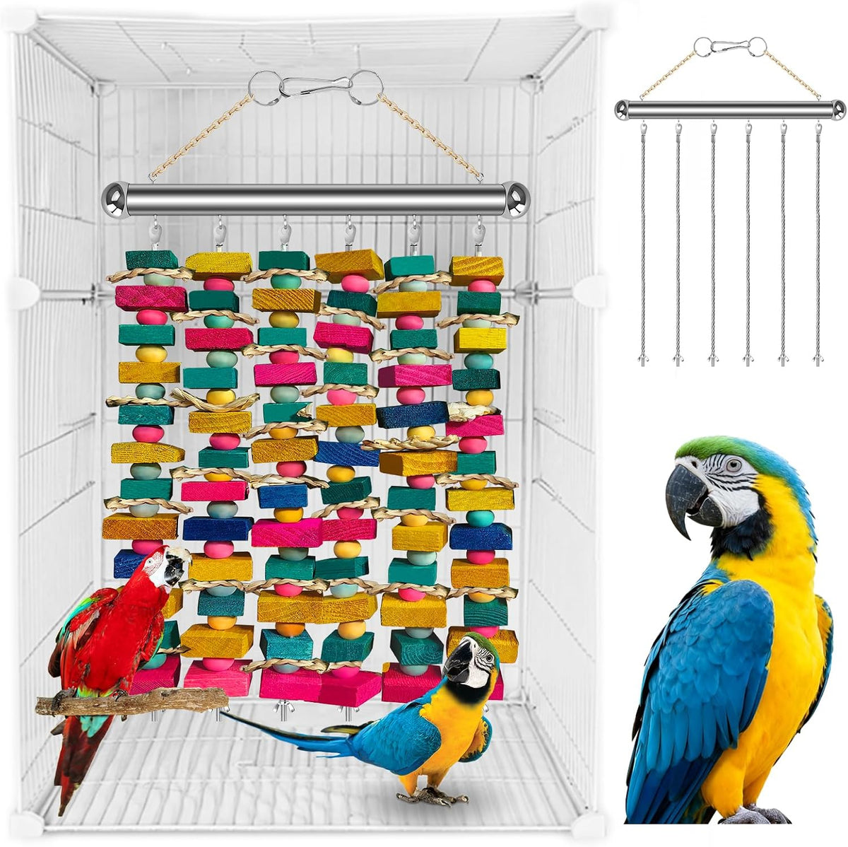 Extra Large Bird Toys for Macaws - COLORFUL AND SILVER