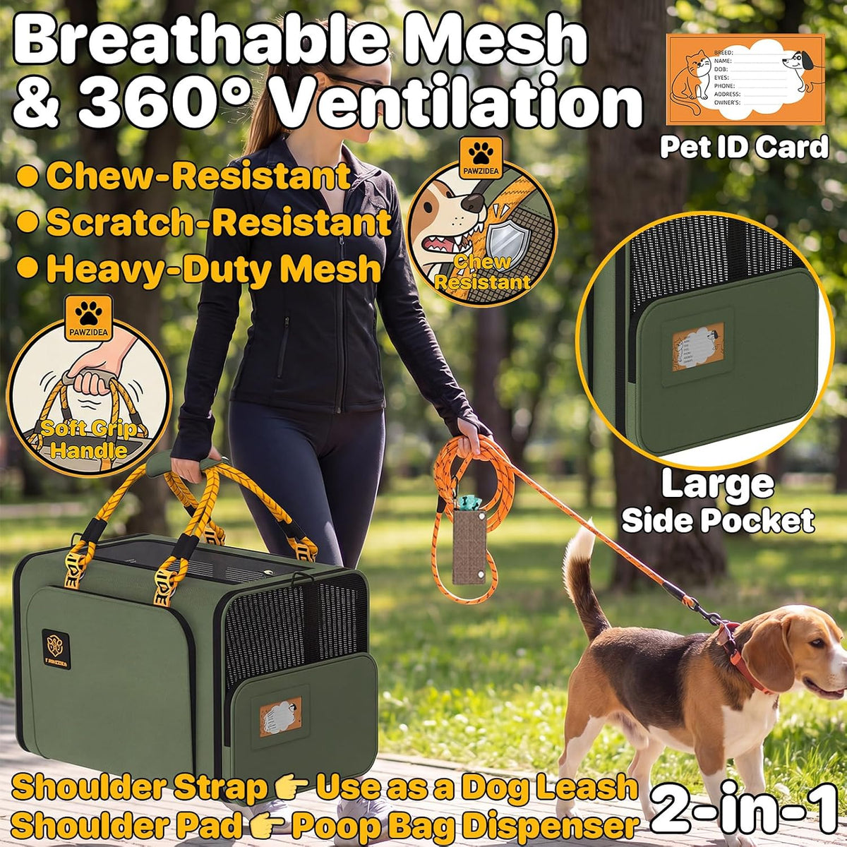 Expandable Pet Carrier for Small Cats & Dogs - 24.0"L x 16.0"W x 16.0"H / Forest Green - image 3