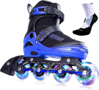 PAPAISON Adjustable Inline Skates for Kids and Adults with Full Light - Blue / Small - Little Kid (11C-1 US)