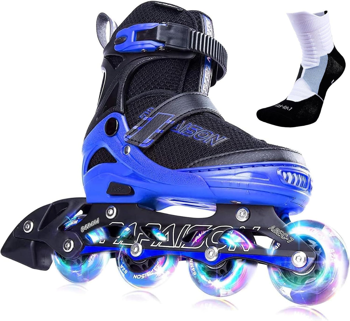 PAPAISON Adjustable Inline Skates for Kids and Adults with Full Light - Blue / Small - Little Kid (11C-1 US)