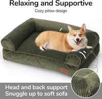 FUKUMARU Cute Dog Bed, Fluffy Dogs Couch with TPU Layer Keeping Lining Dry, Pet Sofa Medium Size Dog Easy to Care, Warm Cat Bed with Removable Zipper Cover, 36inch, Large, Green