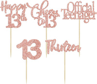 30 Pack Happy 80th Birthday Cupcake Toppers Gold Glitter Eighty - 13th / Rose Gold - image 3