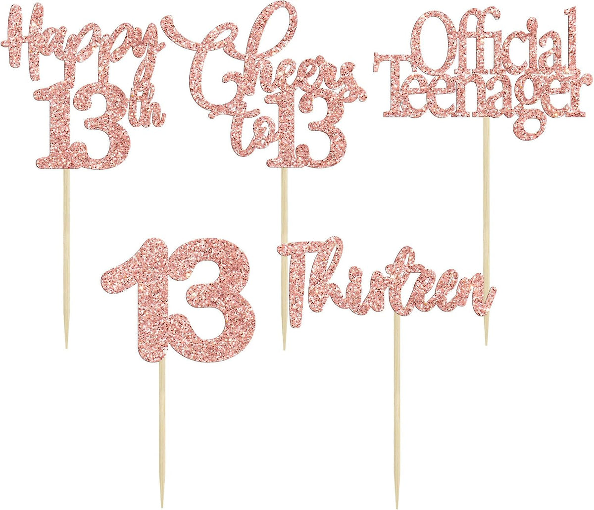 30 Pack Happy 80th Birthday Cupcake Toppers Gold Glitter Eighty - 13th / Rose Gold - image 3