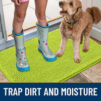 Smiry Dog Door Mat for Muddy Paws 30x20, Absorbs Moisture and Dirt Doormat, Non-Slip Washable Quick Dry Chenille Front Door Mat Indoor Entrance, Entryway Carpet for Inside Floor, Bright Green