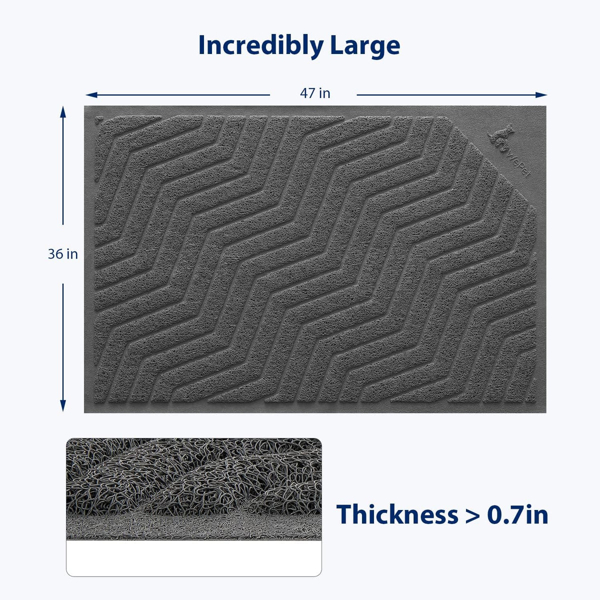 Cat Litter Box Mat, Kitty Premium PVC Pad, Durable Trapping Rug - 47x36 Inch (Pack of 1) / #04 Grey - image 2