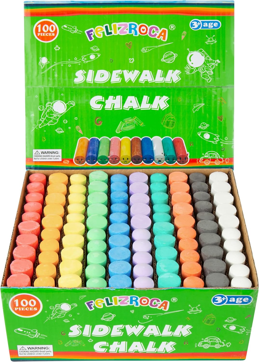 180PCS Sidewalk Chalks Set in 20 Colors, Non-Toxic - 100