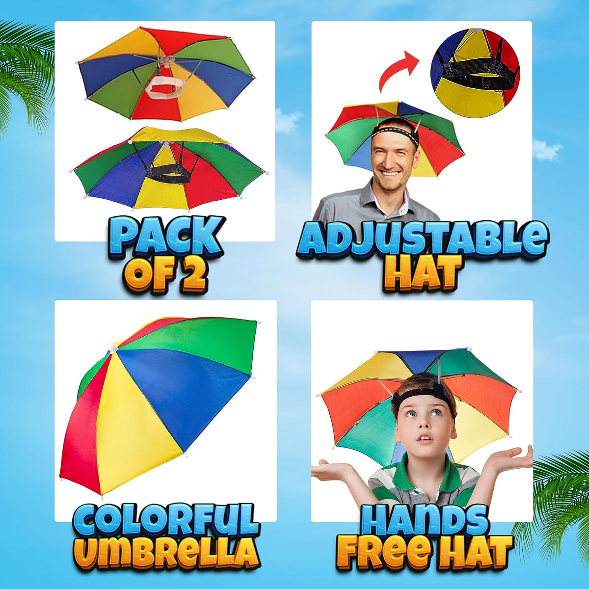20-Inch Rainbow Umbrella Hats Adjustable Hands-Free Sun Hats – Fun for Kids & Family - image 2