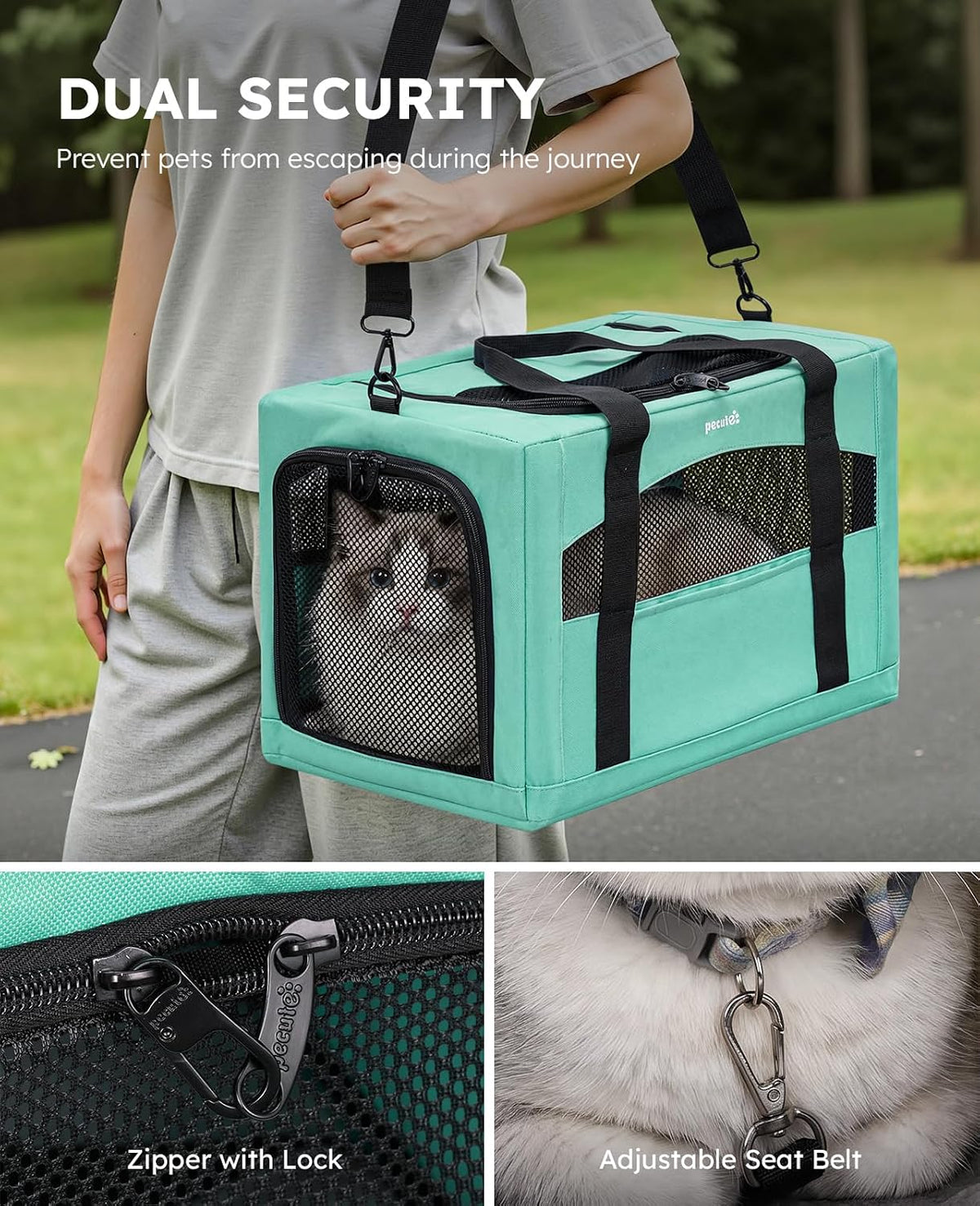 Pecute Cat Carrier Stable, Pet Carrier with Privacy Partition - Light Green / 18.5"L x 12.9"W x 11.8"H - image 3