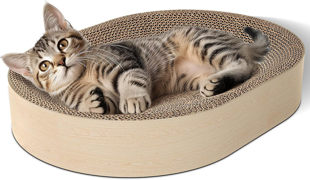 ComSaf Cat Scratcher Bed, Oval Cardboard Scratching Board for Indoor Cats – Essentials for Cats - White Oak Color