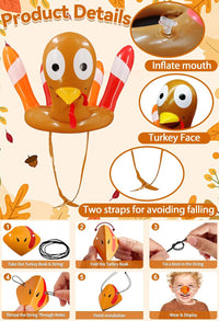 TURNMEON Thanksgiving ring toss game with 2 inflatable turkey hats and 8 colorful rings - view 3