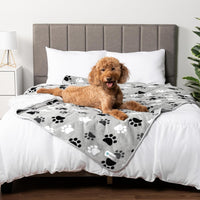 PetAmi Waterproof Dog Blanket Puppy Couch Bed Cover Queen 90x90 - Paw Gray / Queen (90x90)