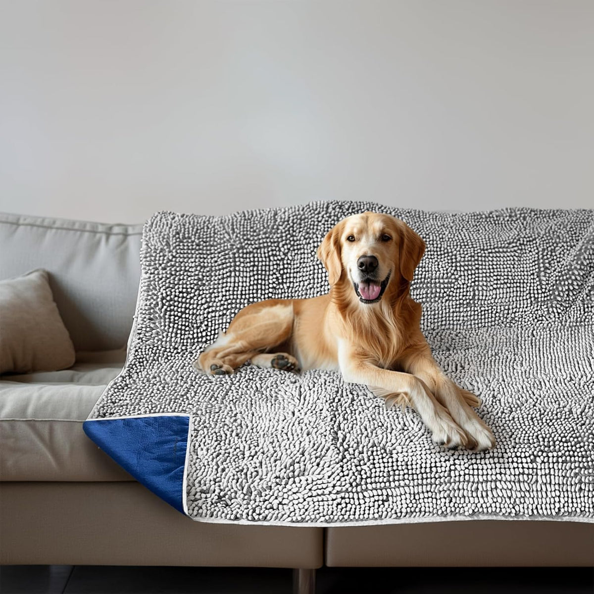 Muddy Mat Dog Blanket - Chenille Water Absorption Blanket for Bed & Couch Cover for Dogs Washable - Grey / 29" x 40"