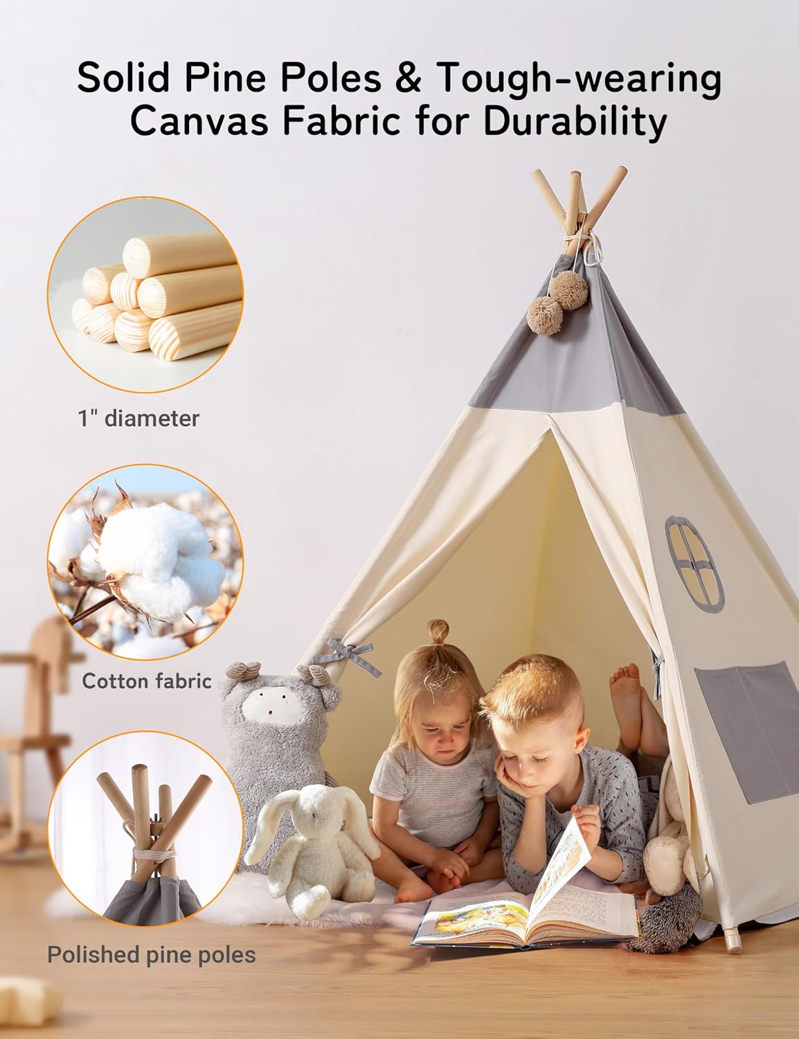 besrey Teepee Tent for Kids - Gray / 47.2 inches x 47.2 inches x 61 inches - image 2